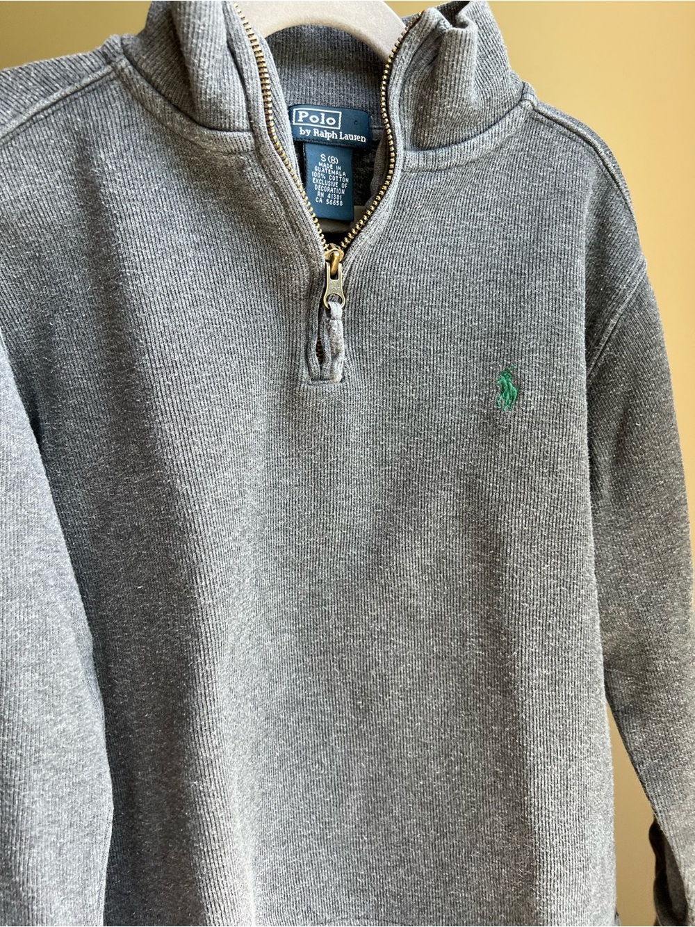 Ralph Lauren Gray Half-Zip Sweater with Green Polo Logo size 8 youth